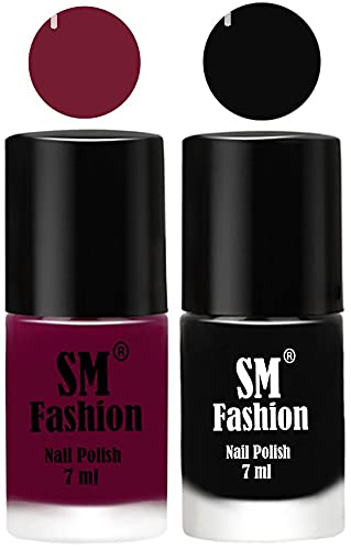 Image of Long Lasting Nail Polish | Nail Paint Combo 7 ml Each) - Set of 2 Mulberry-Black