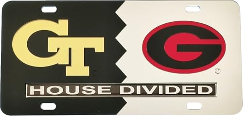 Georgia (GT) Tech + Georgia House Divided Split License Plate Tag [Black/Silver - Car/Truck] - ID#51456