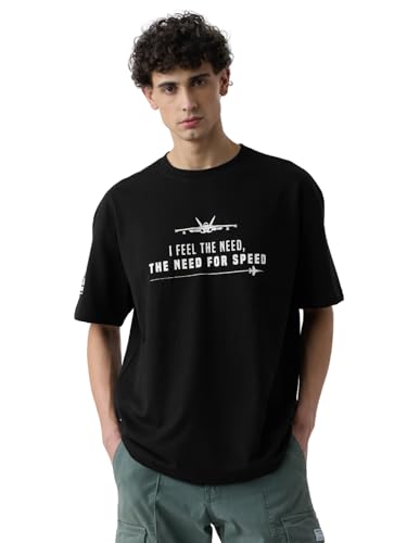 Image of The Souled Store Top Gun: Men and Boys Short Sleeves Round Neck Casual Streetwear Drop Shoulder Cotton Oversized T-Shirt