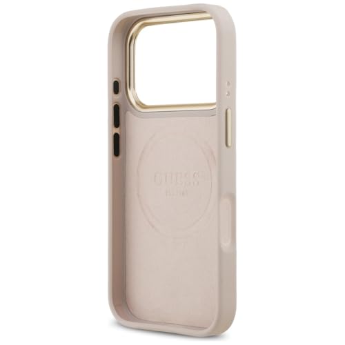 Coque MagSafe iPhone 17 Pro Guess avec plaque logo 4G rose premium