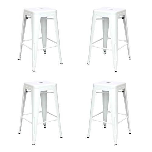 Vaukura Taburete Medio Tolix Mate (Pack4) - Taburete Cocina de Estilo Industrial (Blanco)