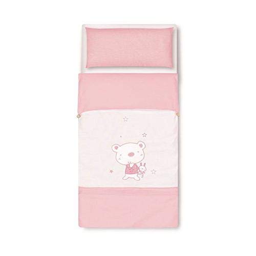 Pirulos 34013014 - Saco nórdico, diseño osito star, algodón, 72 x 142 cm, color blanco y rosa