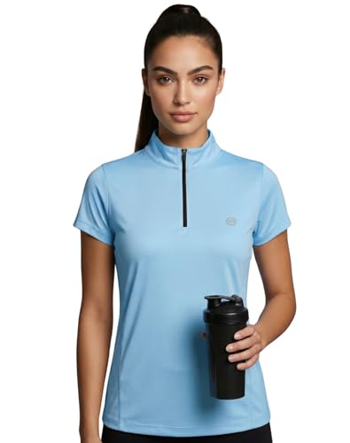 Image of PUMP'D Dry Fit Women's Half Zip Activewear Synthetic Regular Fit T-Shirt | Gym & Yoga
