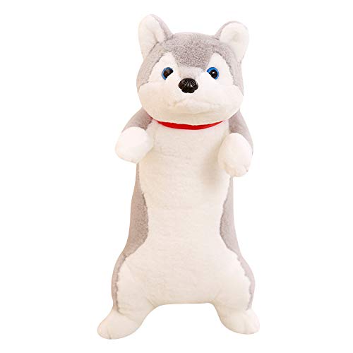 Lindo Husky Esponjoso Shiba Inu Peluche Juguete Perro Peluche Almohada Animal de Peluche Decoración de Habitación de Muñecas para Niños/Parejas Regalo de Cumpleaños 80cm Gris