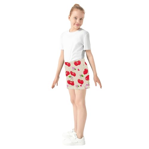 Girls Athletic Lounge Shorts Red Cherries Beige Print Soft Casual Summer Kids Pajama Sleep Activewear, X-Small4