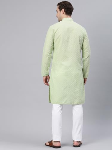 Image of Majestic Man Men's Cotton Blend Regular Fit Casual Polyester Mandarin Collar Ethnic Motifs Embroidered Long Regular Kurta