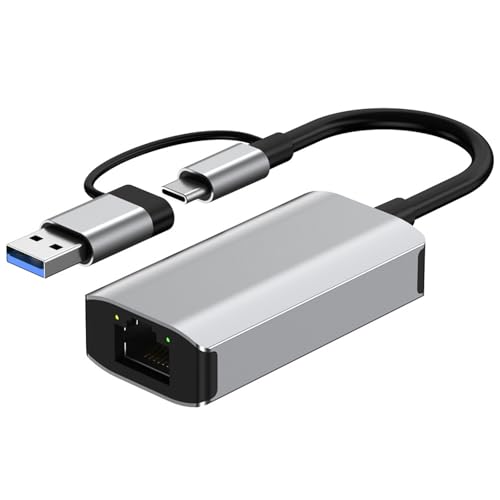 Arecobticy Adaptador de red para Internet estable USB a RJ45 de doble puerto USB a y C de 2,5 Gbps, 1 Gbps, conecta y reproduce Ethernet Ethernet de alta velocidad
