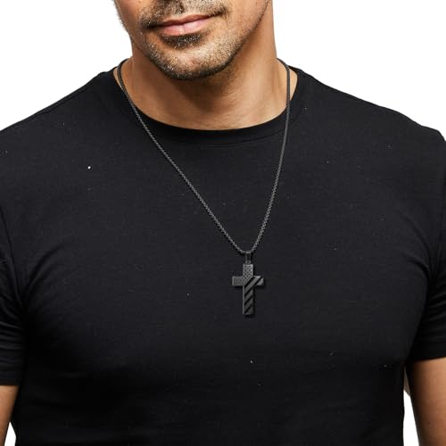 RWQIAN American Flag Cross Necklace for Men Bible Verse, Christian Religious Scriptures Faith Baptism 1st First Communion Pendant Chain for Boys, Fathers Dad Day Graduation Jewelry Gifts for Him2