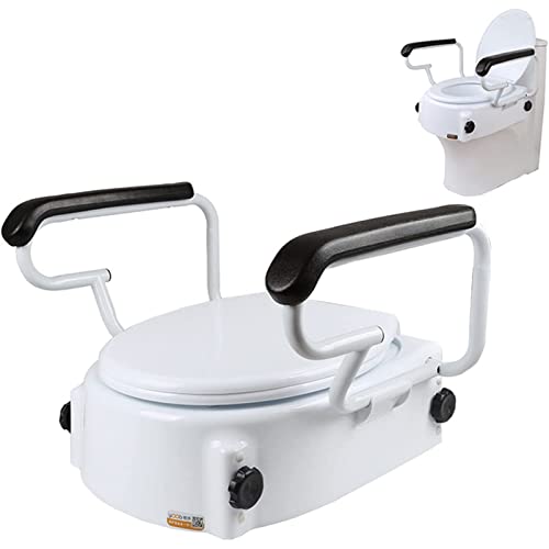 Asiento de inodoro elevado con manijas y tapa, asiento elongado y elevado para inodoro para personas mayores, embarazadas, discapacitadas y con movilidad reducida miniatura 1