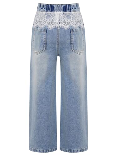 Hularka Girls Lace Trim Wide Leg Baggy Jeans Denim Trousers Casual Denim Pants Cowboy Bottoms for Kids Streetwear4