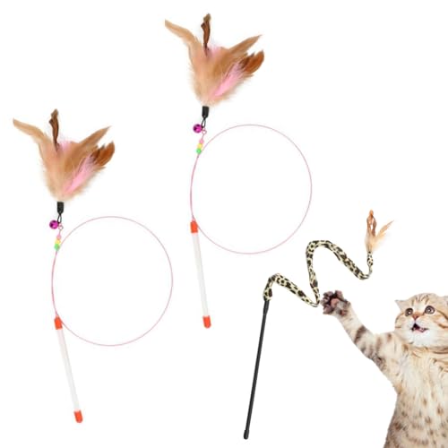 ZYBHMJE 3 piezas de juguete para gatos, juguete de plumas para gatos, varita y varita para gatos, juguetes interactivos para gatos de interior, gatitos adultos