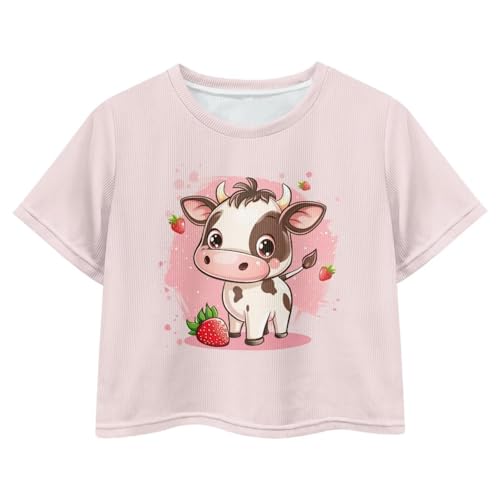 Image of Cute Crop Tops for Girls Short Sleeve Summer T Shirts Fashion Graphic Tees Crew Neck Pullover Tee 5-14 Years