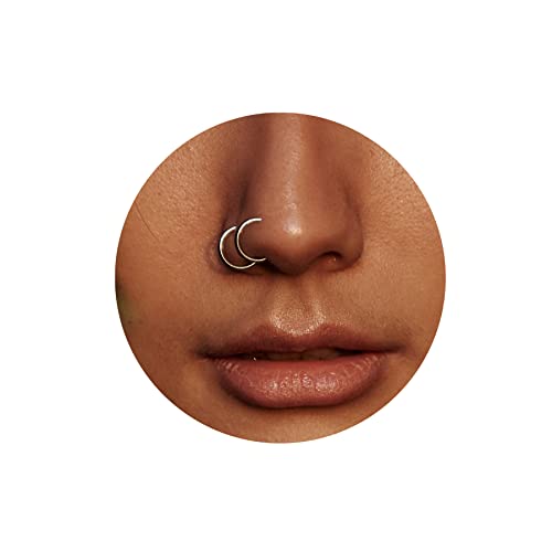Nose ring 2pcs set 925 silver fake piercing handmade clipon hoop fake