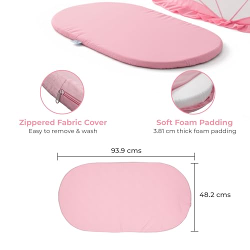 Image of SafeMyles Foldable Baby Mosquito Net with Bed | Soft & Breathable Polyester Mesh with Elegant Round Frill | Ideal for Newborns, Infants & Toddlers (Pink, 90x50x50 cm)