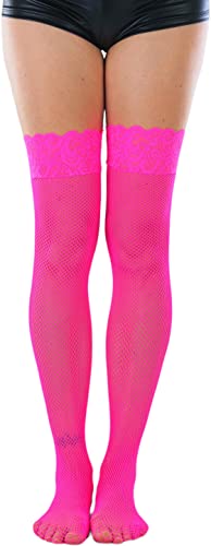 Image of ToBeInStyle Women's Wide Floral Lace Fishnet Thigh Hi Stockings