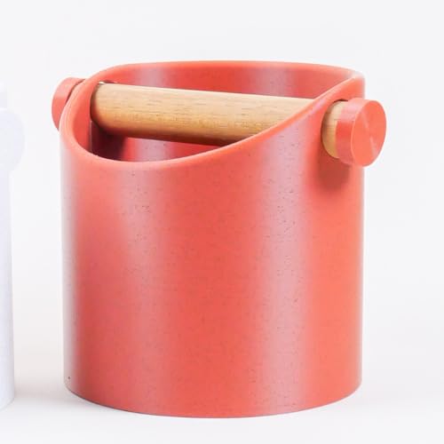 Minimalist Knock Box with Oak Knock Bar, Coffee Knock Box, Knock Box, Unique Gift for Coffee Lovers, Strong, Durable, Impact-Resistant, Marble Red (Oak, Large)