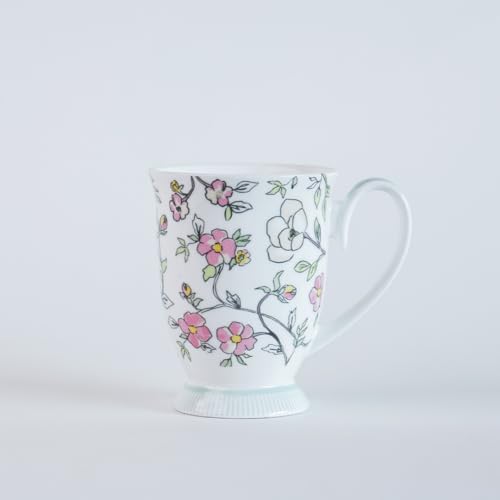 Image of Clay Craft x Magique by The Wishing Chair : Vines Happy Days Ceramic Coffee Mug 300ml | Fine China Floral Milk Tea Cup | Microwave & Dishwasher Safe | Elegant Mug for Home Office Gifting