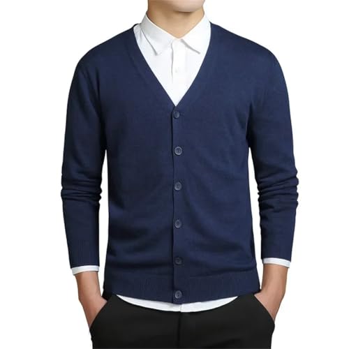 Men's 100 Percent Cotton Sweater Long Sleeve Cardigan Mens V-Neck Sweaters Loose Solid Button Fit Knitting Style Clothing