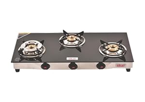 Akai Glass Top Triple Brass Burner Gas Stove, Portable Manual Ignition Kitchen Gas Stove (3 Burners)