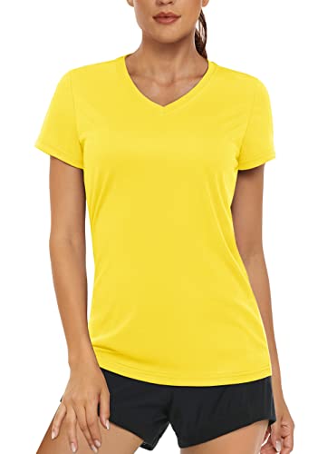 Magcomsen Womens Short Sleeve Blouses Lightweight T-Shirt Gym Shirts Running Base Layer Shirt Sportswear Athletic Active Shirt Womens Shirts Yellow #TOP9