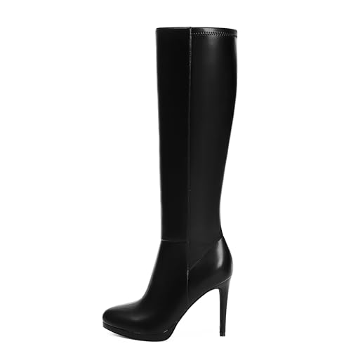 Modatope Knee High Boots Women Pointed Toe Stiletto Heel Fall Tall Boots Elastic Leather Long Boots Side Zipper