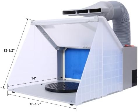 Portable Airbrush Spray Booth with 3 LED Lights, Extra Replaceable Extra Filter Pad, Turn Table and 6ft Exhaust Extension Hose for Hobby, Painting, Art Craft (Style A)