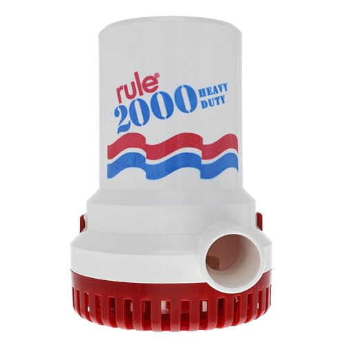 Rule 2000 GPH Bilge Pump 12V - Submersible Marine Boat Accessory with 1-1/8' Discharge, Anti-Airlock, Reliable Ignition Protection, Silent Operation, Easy-Clean Strainer - Rust/Corrosion Resistant