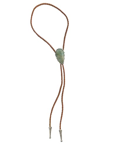 Image of Daisy Del Sol Bolo Tie Turquoise Stone Braided Vegan Faux Leather Silver Tips Handmade Necklace Adjustable Boho Western Jewelry