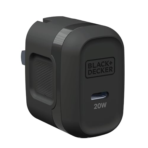 BLACK+DECKER GaN PD Wall Charger, 1-Port, 20W - USB Type C Wall Plug - Compact Power Block USB C - Type C Wall Charger Fast Charging - USB C Charger Block 20W - Perfect for Home, Office, Travel
