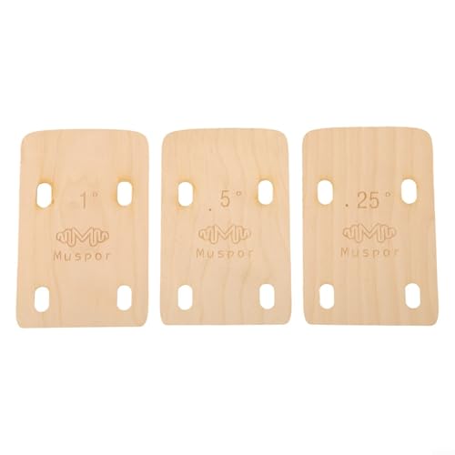 3 Pcs Electric Bass Guitar Neck Shims Set for Bolt-On Neck Adjustment Full Heel Coverage Wooden Plates in 0.25, 0.5, 1 Degree Angles