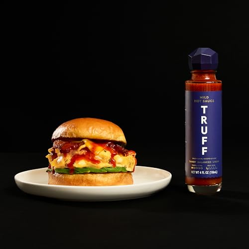 Image of TRUFF Mild Hot Sauce 2-Pack, Gourmet Sauce with Black Truffle, Anaheim Peppers, Black Truffle Oil, Unique Flavor Experience, 4 oz Bottle.