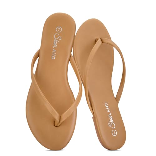 Image of Shoe Land Thong Flip Flops for Women, Memory Foam Flat Sandals, Lightweight Summer Slides, Non Slip Comfort Sandals for Beach, Travel and Everyday Wear