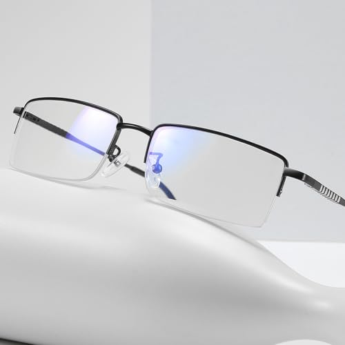Image of Rectangle Men's Semi Rimless Metal Blue Light Blocking Glasses | Non prescription Anti Bluelight Business Half Rimless Clear Lens Wire Frame Glasses,Computer,Touch Screen,Fashion