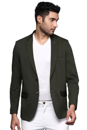 Image of SHOWOFFFF Men Solid Single Breasted Formal Blazer | Notched Lapel Full Sleeves Cotton Blazer for Mens | Slim Fit Regular Length Blazer for Men's