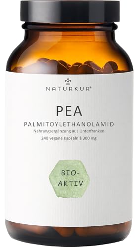 Naturkur PEA Ultramikronisiert 300mg (1200mg Tagesdosis) - 240 Kapseln im Apothekerglas - Palmitoylethanolamid Vegan ohne unerwünschte Zusatzstoffe in Handarbeit hergestellt in Unterfranken