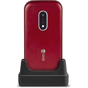 Doro 7030 Téléphone Portable 4G Dual SIM à Clapet Débloqué pour Seniors avec GPS, Facebook, Whatsapp pour Les Appels Vidéo et Socle Chargeur Inclus (Rouge/Blanc) [Version Française]