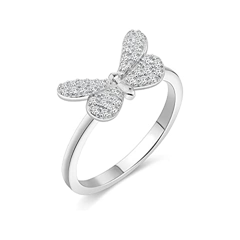 Kemstone Sterling Silver Dainty Butterfly CZ Ring Women Fashion Jewelry Gold/Silver Rings Size 5-9 (silver, 5) Cover