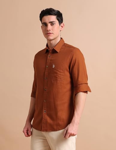 Image of U.S. POLO ASSN. Solid Regular Fit Shirts for Men - 100% Cotton, Full Sleeve Mens Casual Shirts