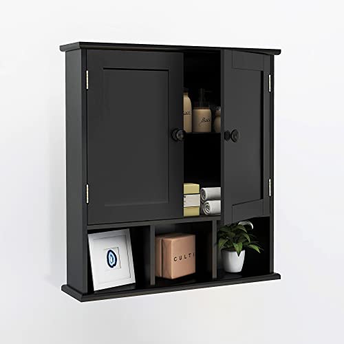 image for TaoHFE Black Bathroom Cabinet, Wall Mounted 2 Door Storage With Adjust
