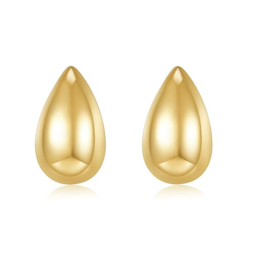 MINDDHA 14K Gold/White Gold Plated 925 Sterling Silver Hoop Teardrop Chunky Earrings | Lightweight Drop Earrings for Women | Designer-Inspired Statement Earrings4