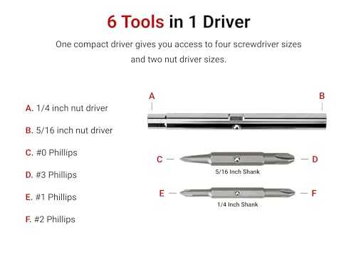 Image of TEKTON 6-in-1 Phillips Driver | DMS18016 | #1 x #2, #0 x #3, Red