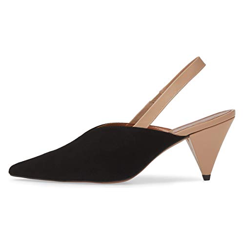 XYD Women Retro Cone Mid High Heels Slingback Pumps Pointy Toe Comfortable Stylish Two-toned Dress Office Sandals2