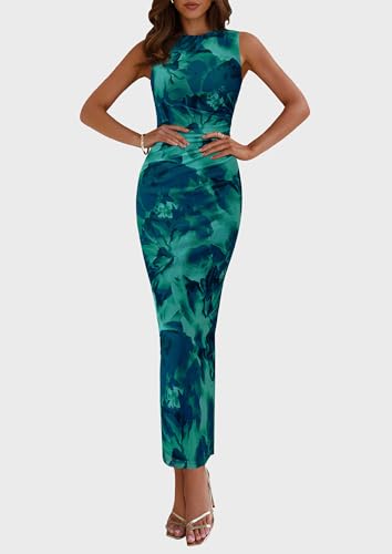 PRETTYGARDEN Wedding Guest Dresses for Women 2025 Summer Spring Floral Bodycon Sleeveless Mesh Maxi Long Dress4
