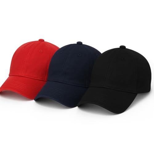 Image of Amazon Brand - Anarva Unisex Cotton Baseball Cap Pack of 3 - Adjustable Strap Back Hat for Men & Women | Breathable Casual Sports Caps for Outdoor, Running, Travel