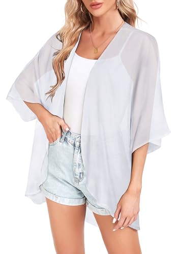 Image of Kimonos for Women Summer Cardigan Chiffon Floral Cover up Loose Casual Top Blouse