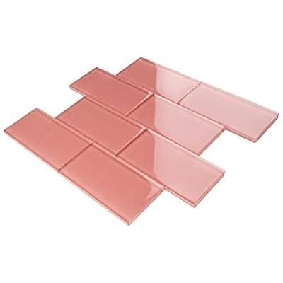 Tenedos Pink Rose 3x6 Glass Subway Wall Tile for Kitchen Backsplash, Bathroom, Shower, Accent Walls & Pool (Box of 40 Tiles, Covers 5 Sq Ft)