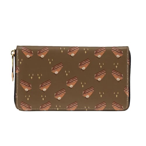 Chocolate Squares Cake Long leather wallet - with zipper - portable and waterproof, suitable for office, study and daily use2