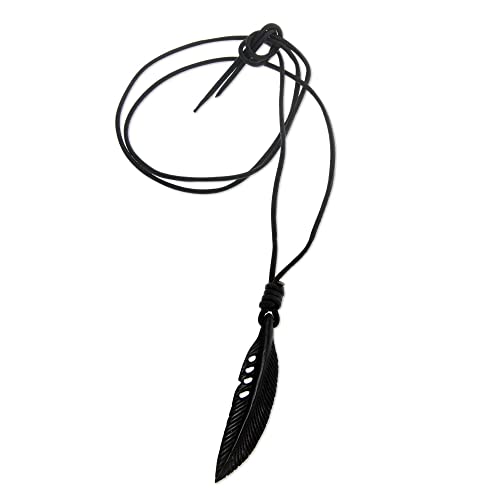 NOVICA Artisan Handmade Mens Leather Pendant Necklace Carved Horn on Cords Indonesia Animal Themed Bird [cord 18 in min L x 23.5 in max L x 0.1 in W Pendant(s) 2.4 in L x 0.5 in W x 0.2 In]