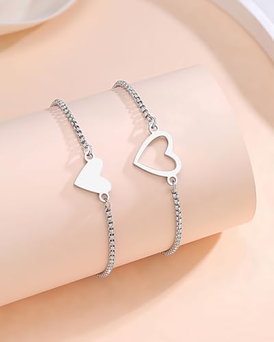 Mother Daughter Heart Bracelets, Mommy and Me Adjustable Jewelry Birthday Valentines Day Christmas Gifts for Mom and Daughter4