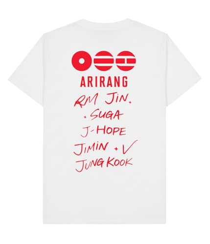 Image of BTS Arirang World Tour K-Pop White Regular Fit Crew Neck Breathable Cotton Graphic Printed T Shirt for Men & Women